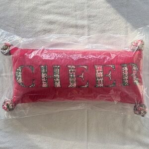 Anthropologie Pink Holiday Pillow with Cheer Design